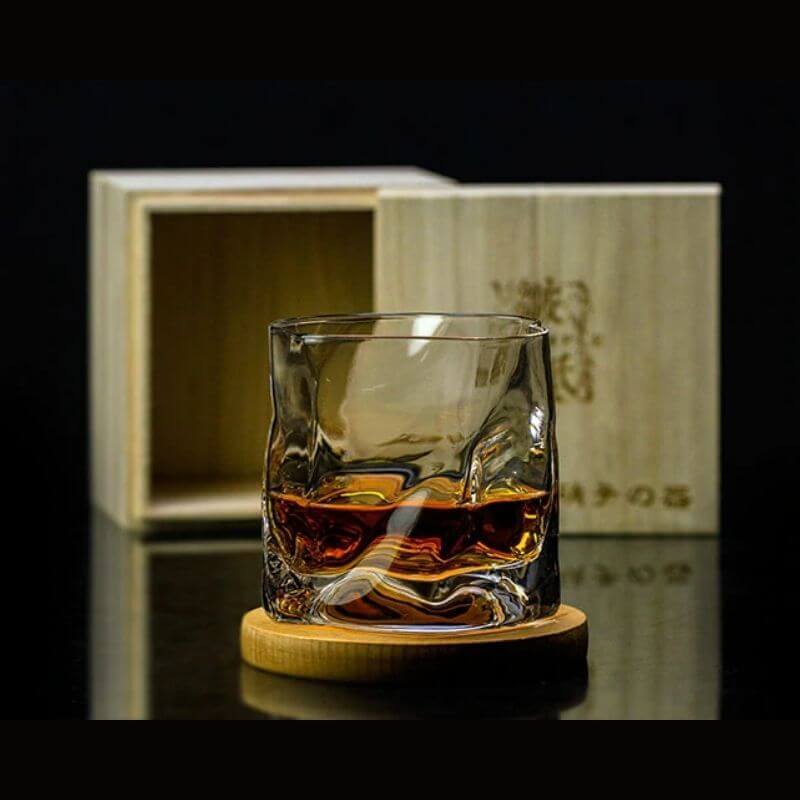 Japanese Whisky Lover's Glass with Wood Base •