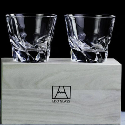 Whiskey Glass Set of 2 w/Wooden Box